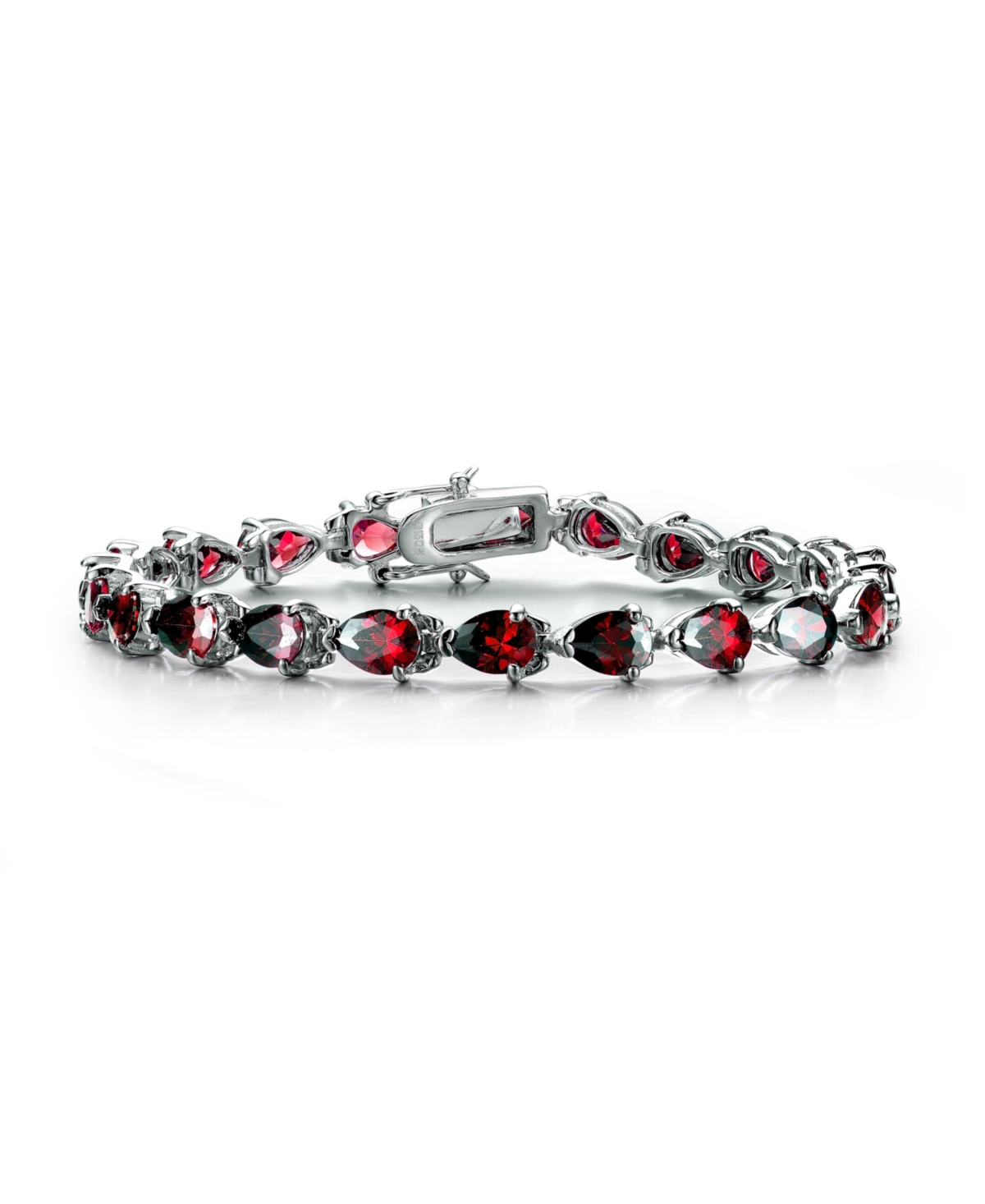 Sterling Silver White Gold Plated with Pink, Red, Green, or Blue Cubic Zirconia Pear-cut Bracelet - Blue