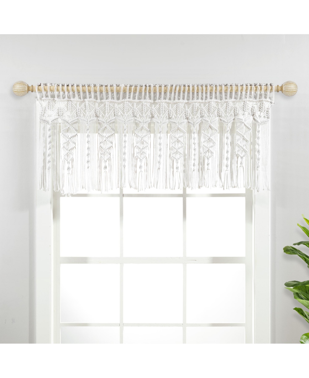 Boho Macrame Textured Cotton Valance/Kitchen Curtain/Wall Decor - Gray