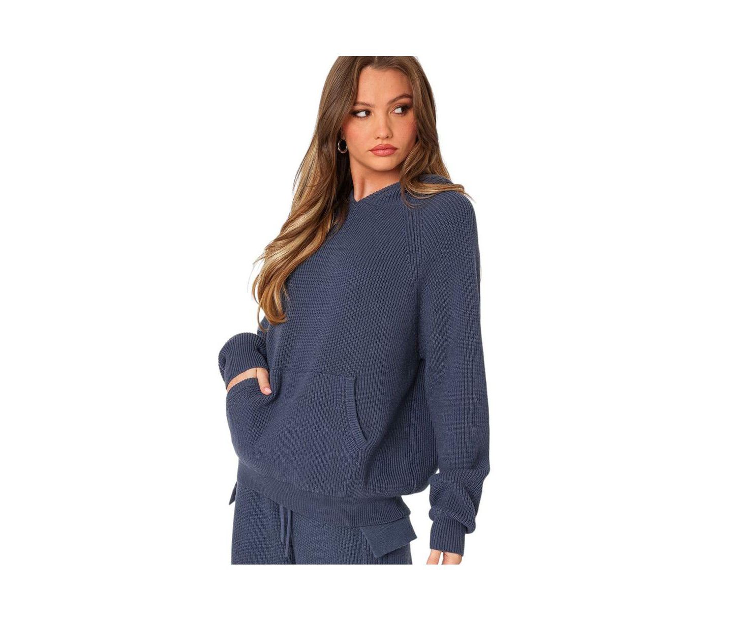 Женское худи Edikted Wynter Oversized Knit, цвет: Синий — фото 3