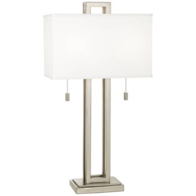 Modern Table Lamp 30" Tall Brushed Nickel Metal White Fabric Rectangular Shade for Bedroom Living Room House Bedside Nightstand