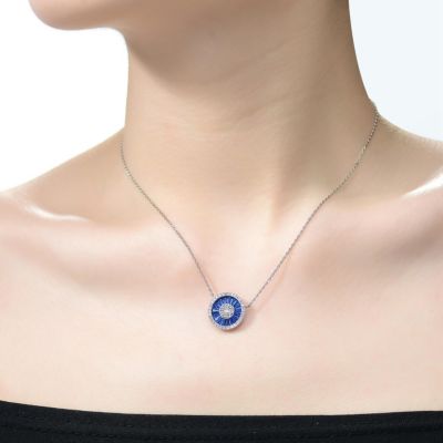 Teens Sterling Silver with White Gold Plated and Cubic Zirconia Round Pendant Necklace