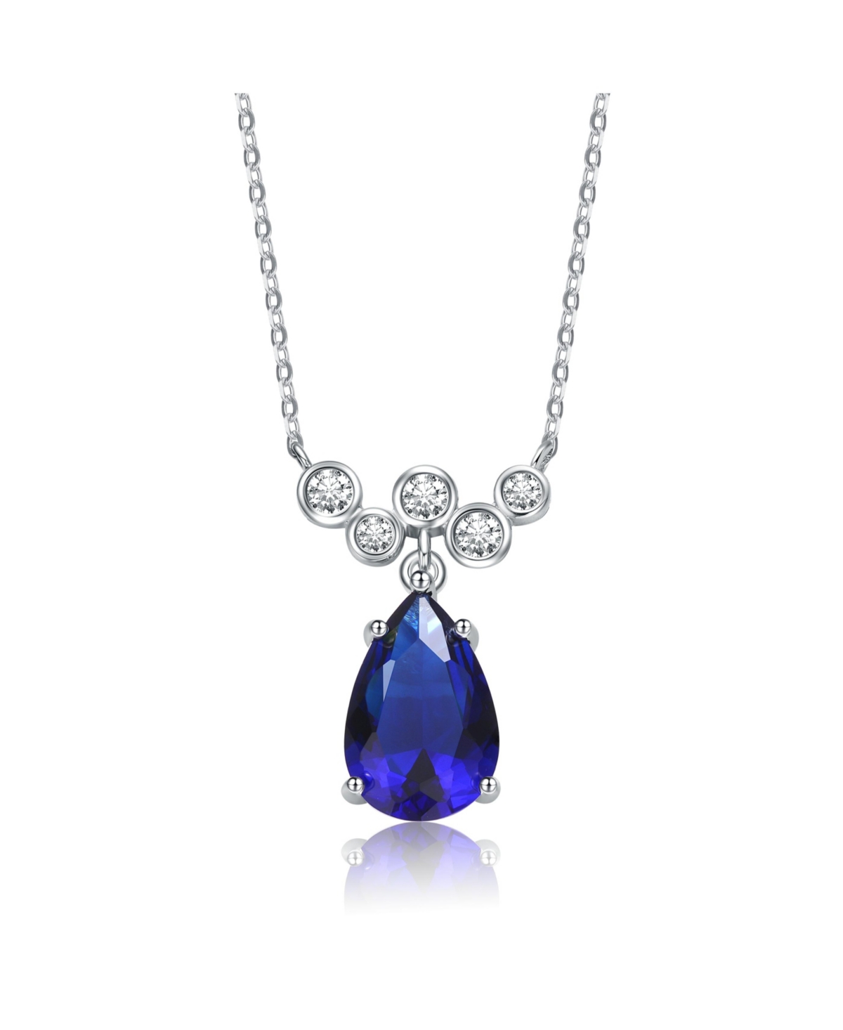 Genevive Sterling Silver With Blue Sapphire & Cubic Zirconia Bubble Chevron Raindrop Necklace