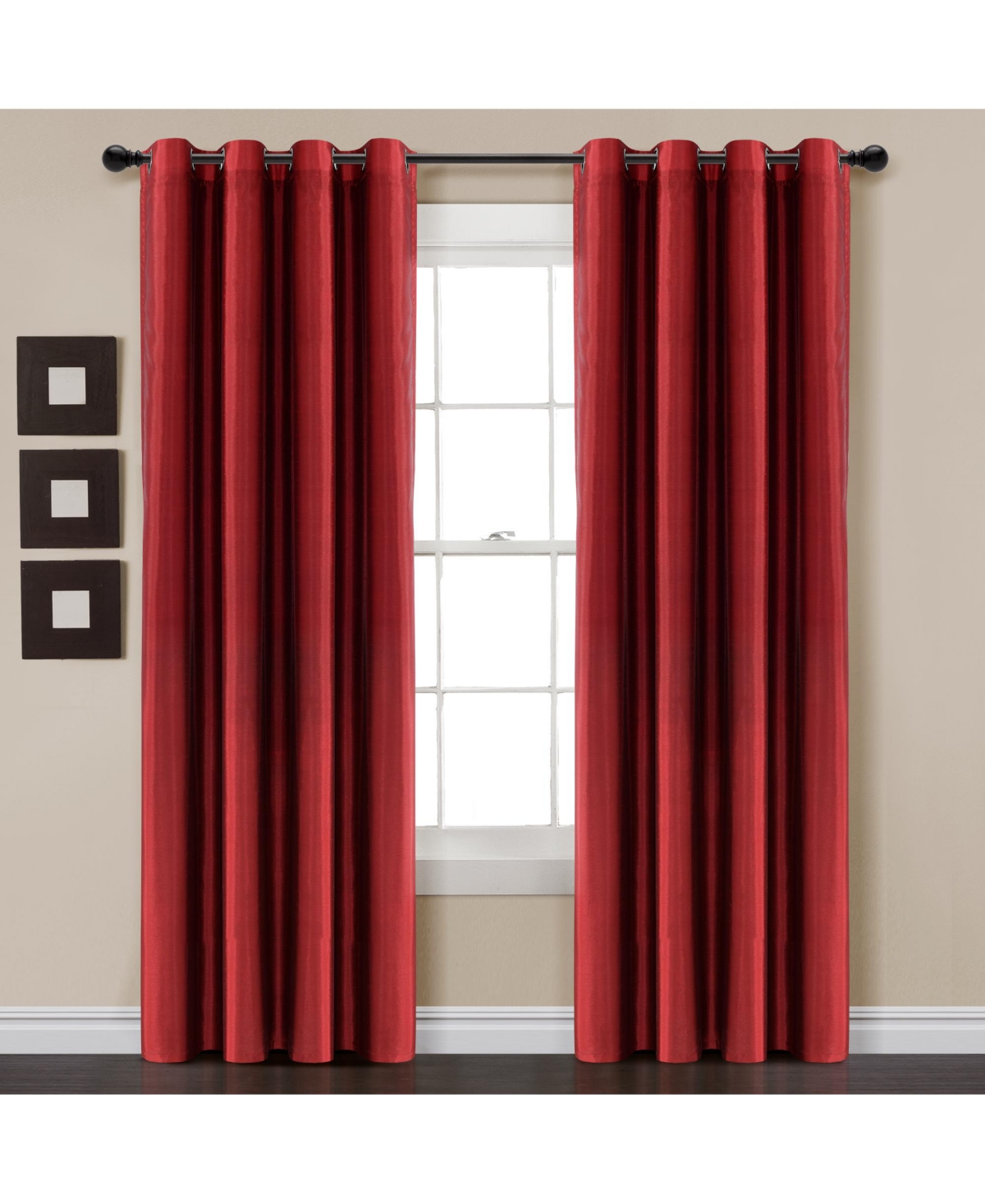 Lush Decor Insulated Grommet 100% Blackout Faux Silk Window Curtain Panel In Red