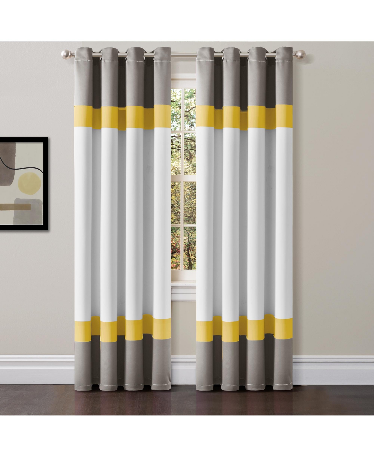 Alexander Color Block Light Filtering Window Curtain Panels - Gray