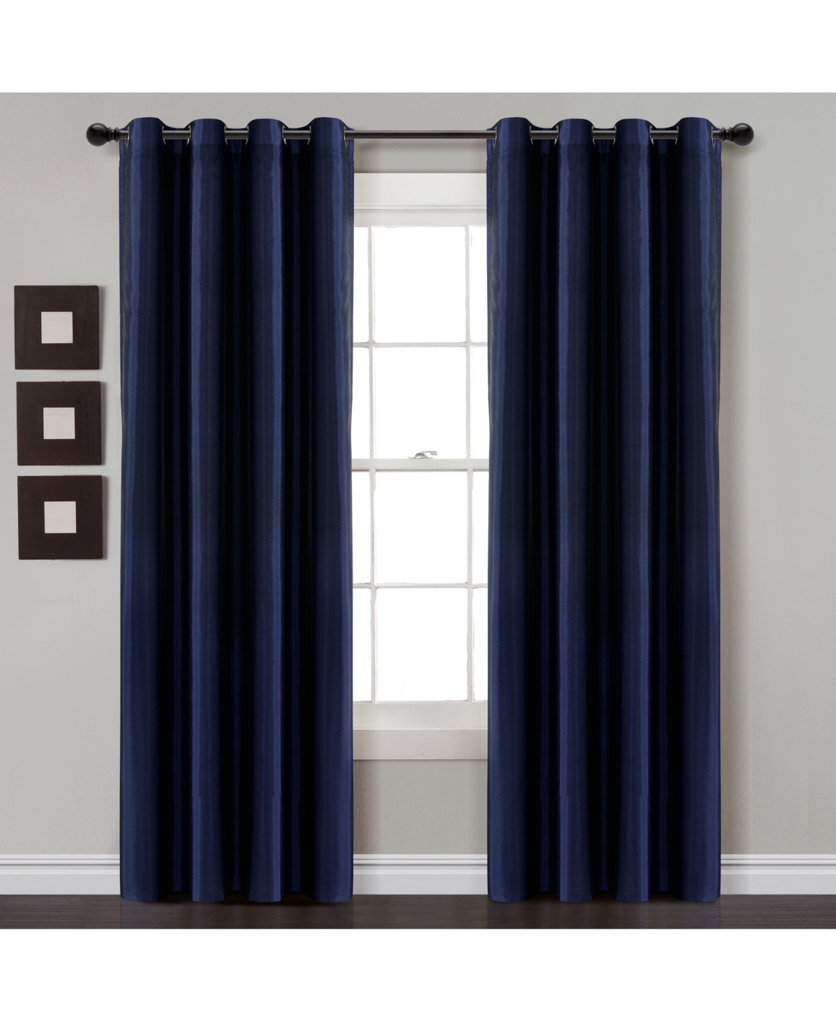 Lush Decor Insulated Grommet 100% Blackout Faux Silk Window Curtain Panel In Navy