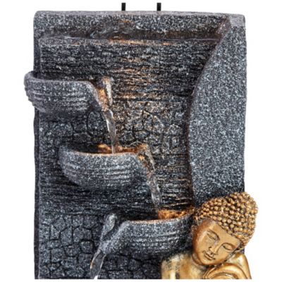 Kneeling Gold Buddha 17" High Small Zen Asian Indoor Outdoor Decor Faux Stone Tabletop Fountain with Light LED