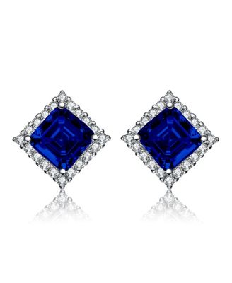 White Gold Plated Cubic Zirconia Square Stud Earrings