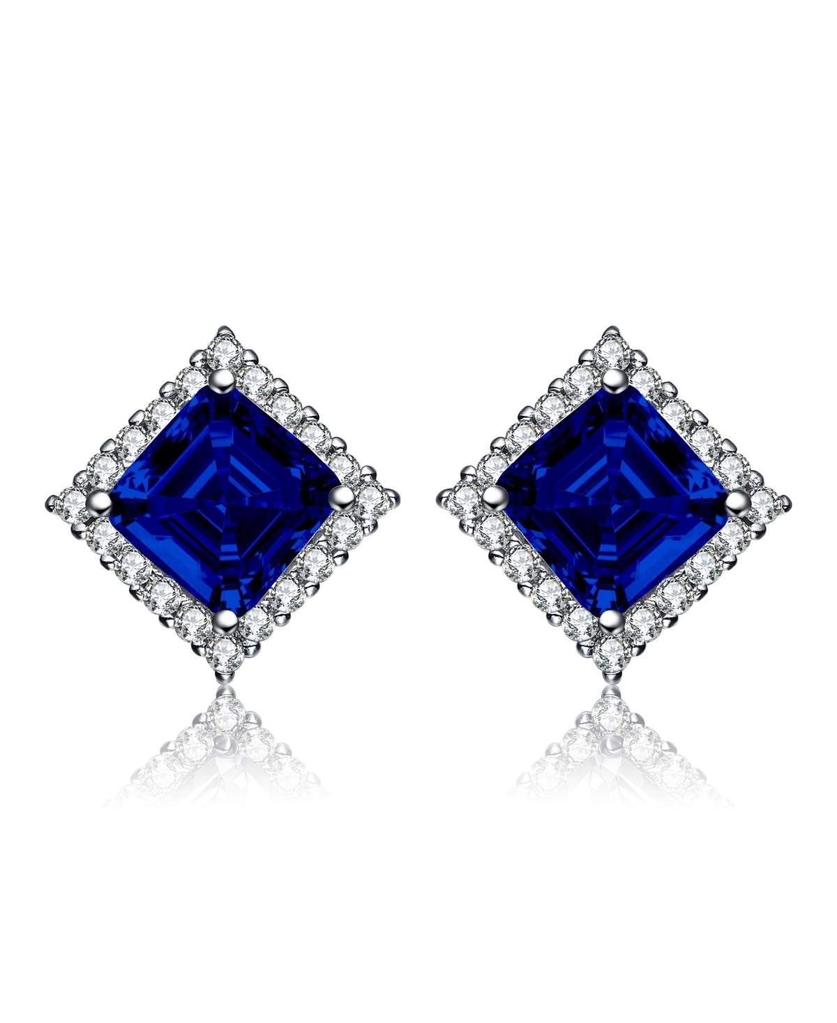 White Gold Plated Cubic Zirconia Square Stud Earrings