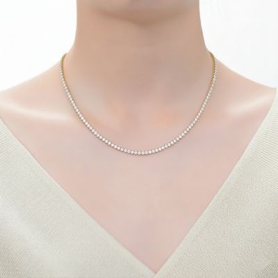 17" 14K Gold & White Gold Plated Tennis Necklace with CZ Stones
