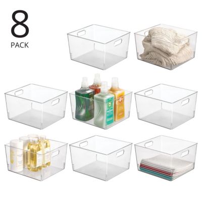 Large Plastic Household Storage Organizer Bin - Handles, 8 Pack, Clear, USA Made