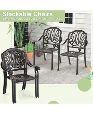 2 Pieces Patio Cast Aluminum Dining Chairs with Armrests