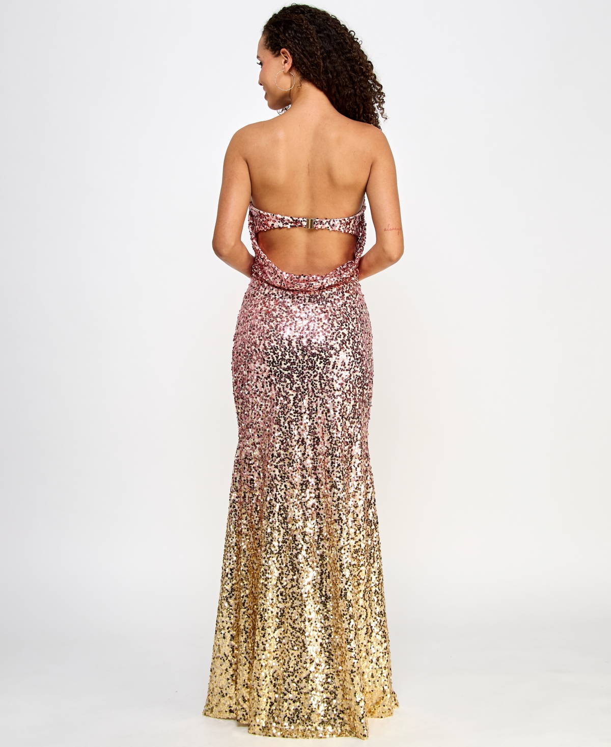 Shop Violet Weekend Women's Strapless Ombre Sequin Gown In Pink Gold