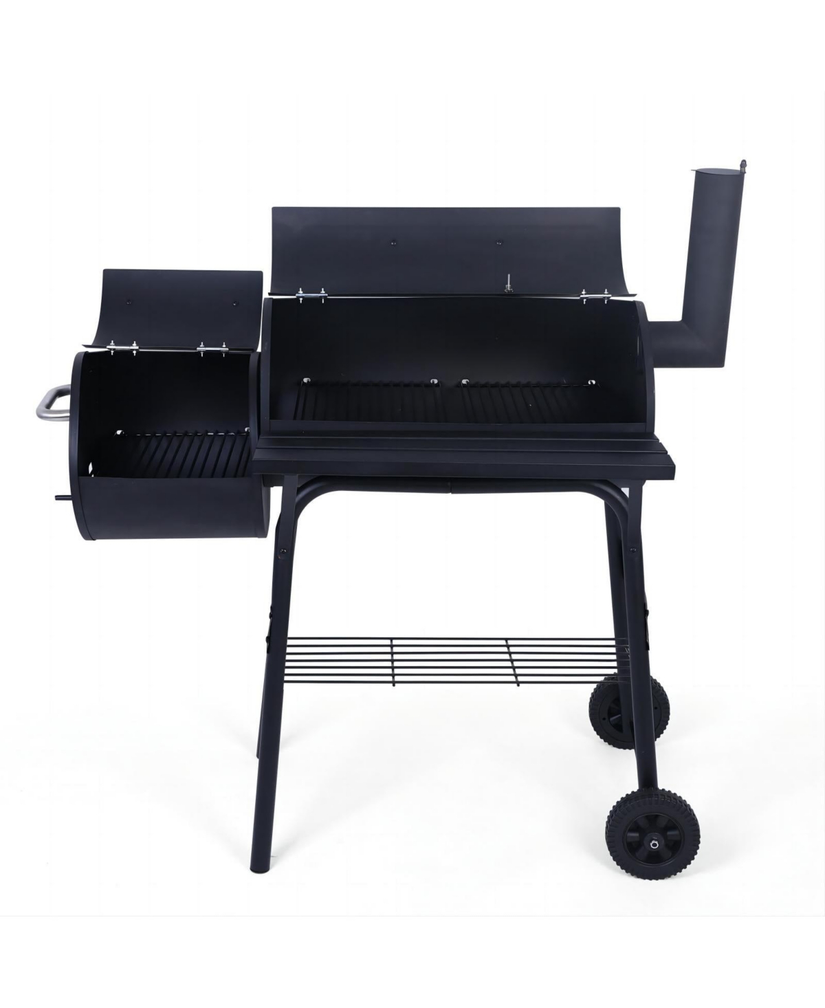 Outdoor Portable Bbq Charcoal Grill with Offset Smoker - Black
