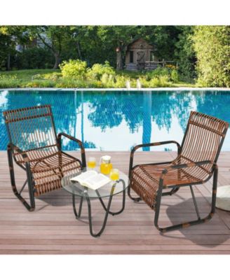3 Pieces Patio Rattan Furniture Set with 2 Single Wicker Chairs and Glass Side Table