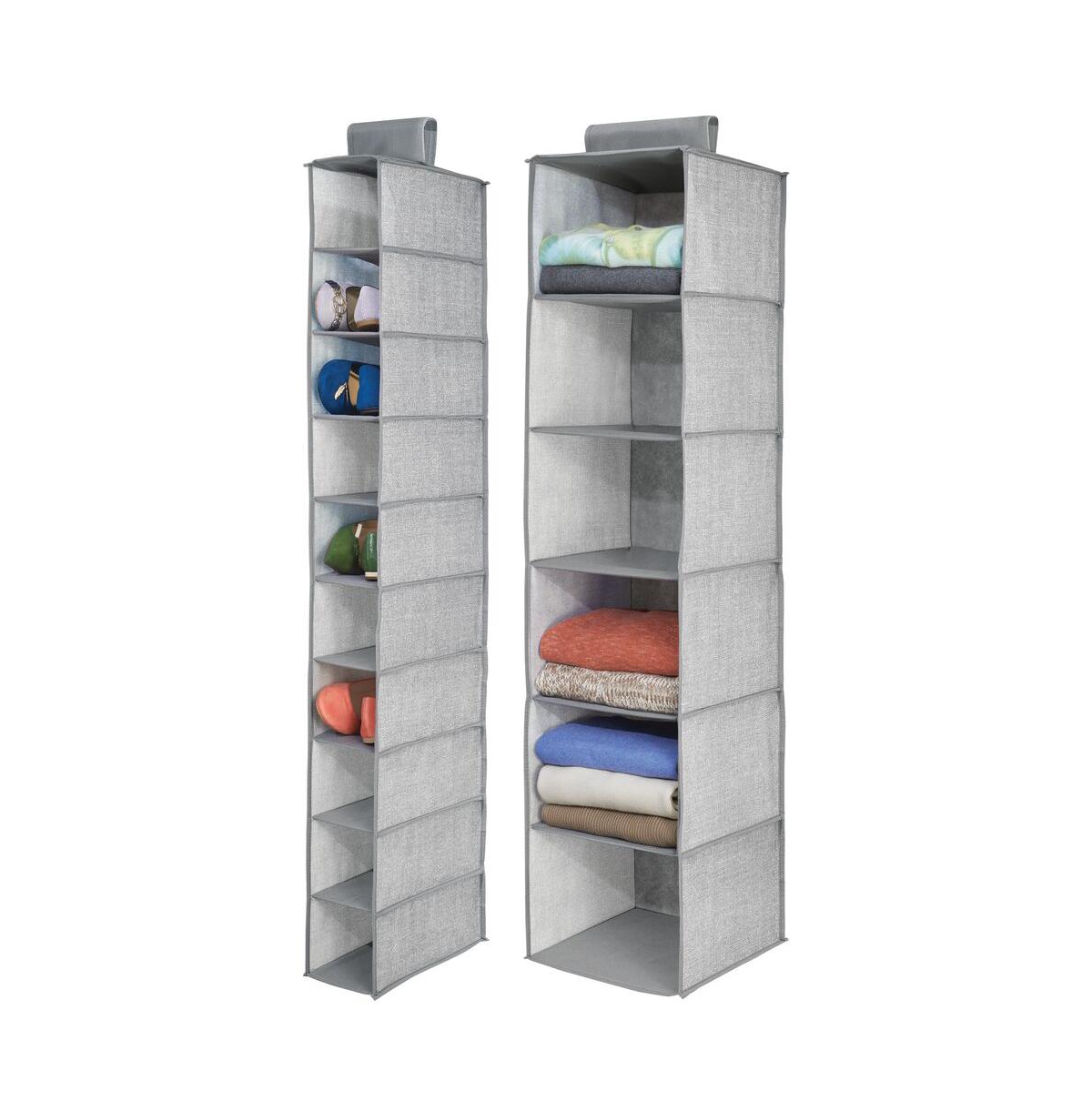 Fabric Over Rod Hanging Closet Storage Organizers Set of 2 - Gray