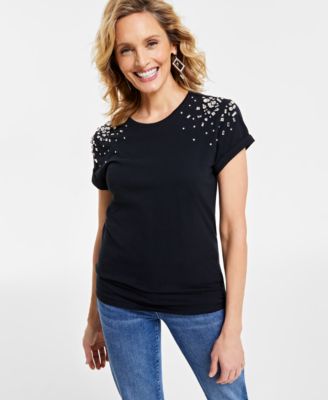 I.N.C. International Concepts - Women's Embellished Short-Sleeve Crewneck Top