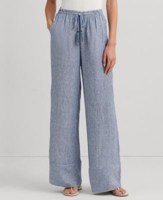 6 Shore road linen wide factory leg stripe high rise pants