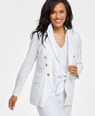 I.N.C. International Concepts Petite Linen-Blend Double-Breasted Blazer ...