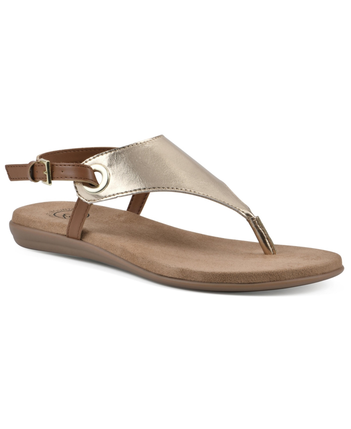 Shop White Mountain Women's London Thong Flat Sandals In Gold Smooth