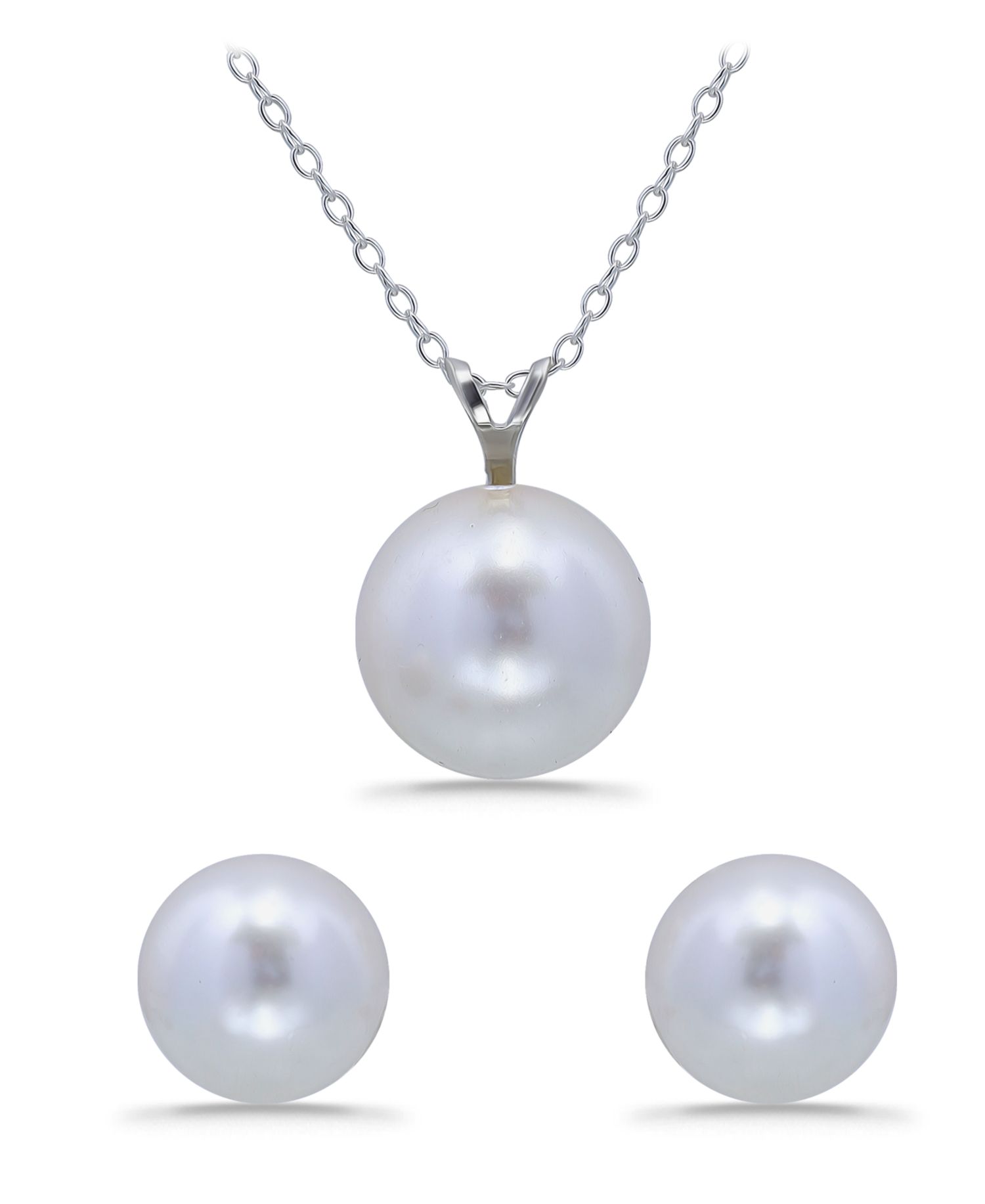 Shell Pearl Pendant and Freshwater Shell Pearl Stud Necklace and Earring Set