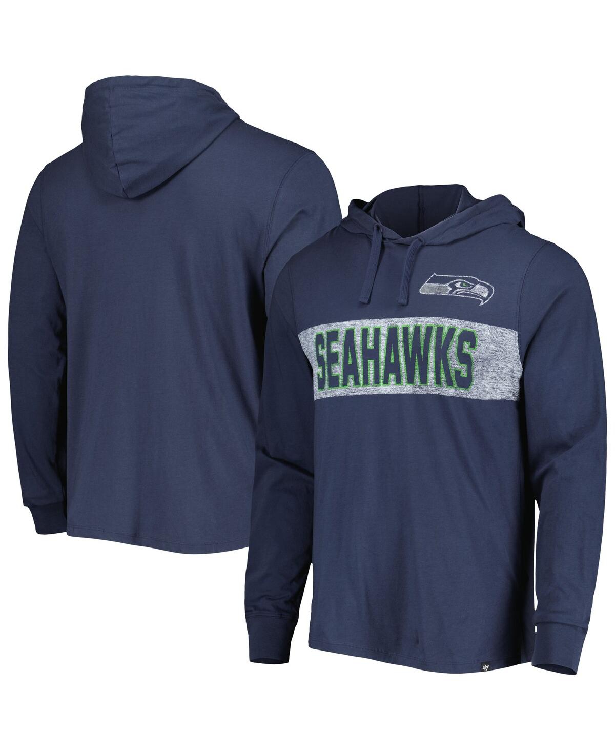 Men's '47 Brand College Navy Distressed Seattle Seahawks Field Franklin Hooded Long Sleeve T-shirt - Navy