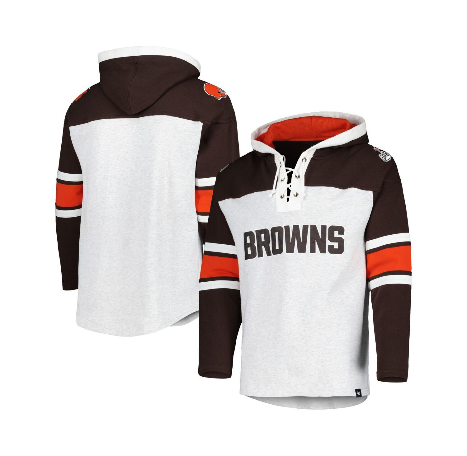 Men's Cleveland Browns Heather Gray Gridiron Lace-Up Pullover Hoodie