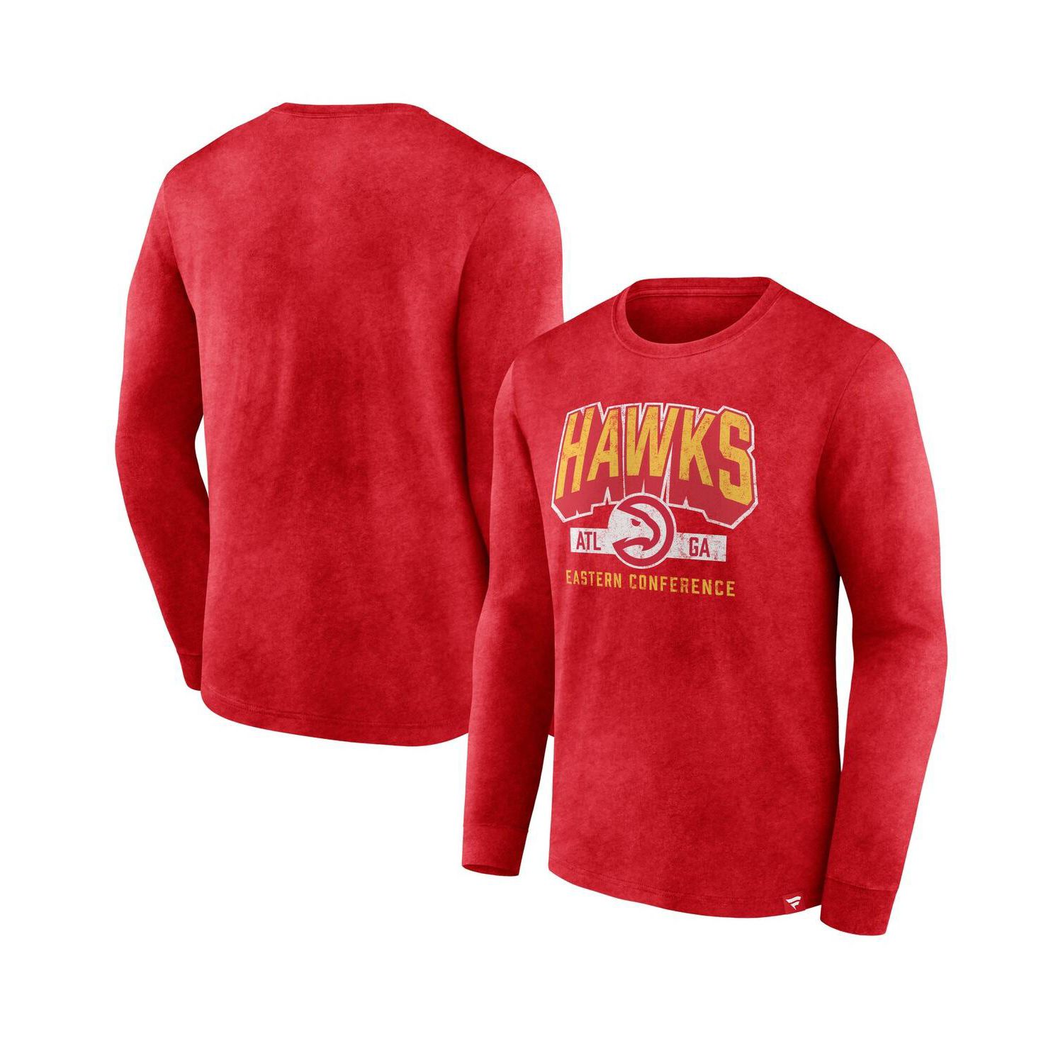 Men's Heather Red Distressed Atlanta Hawks Front Court Press Snow Wash Long Sleeve T-shirt