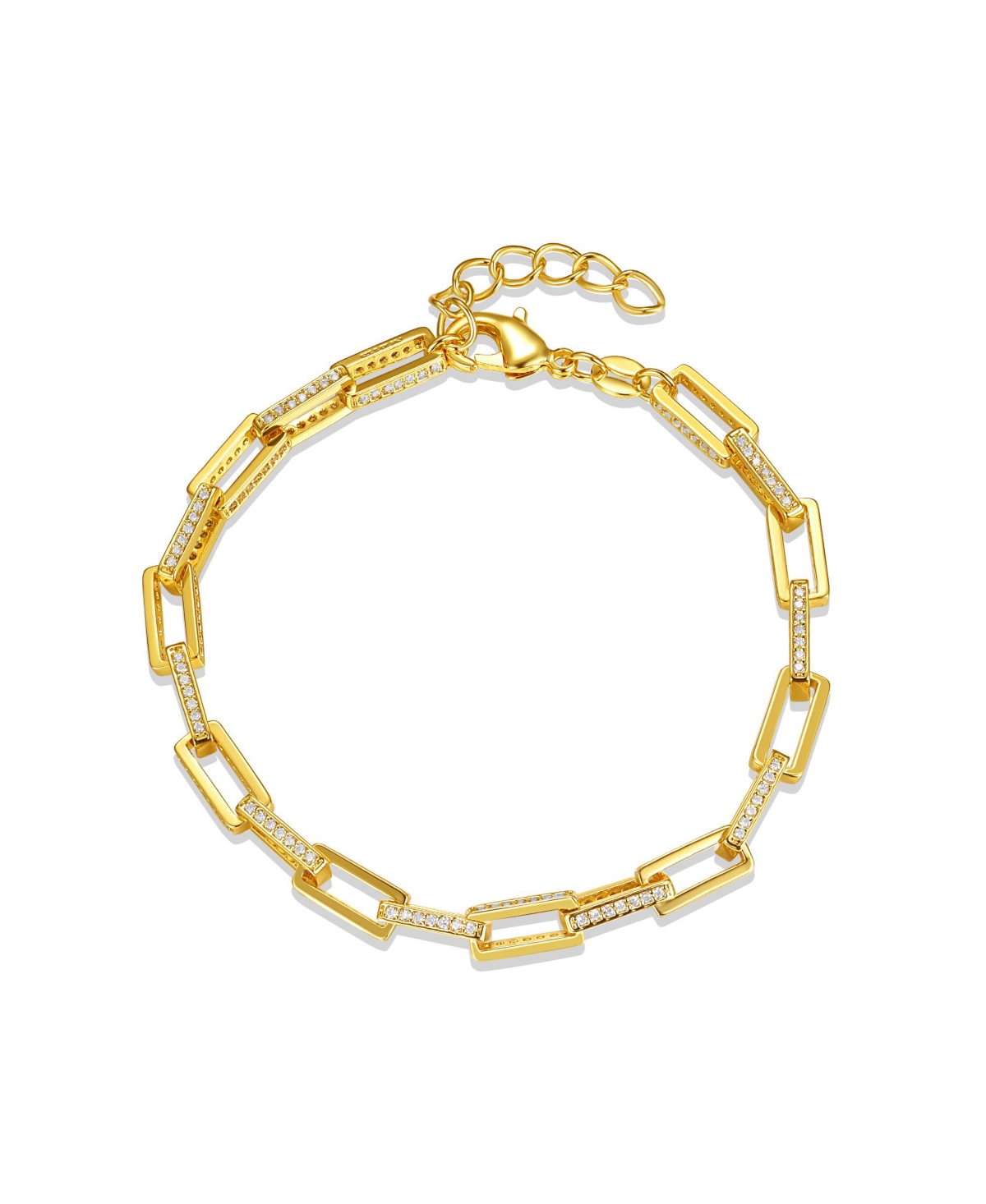 Rachel Glauber Rg 14k Gold Plated With Diamond Cubic Zirconia Rectangular Cable Link Adjustable Bracelet
