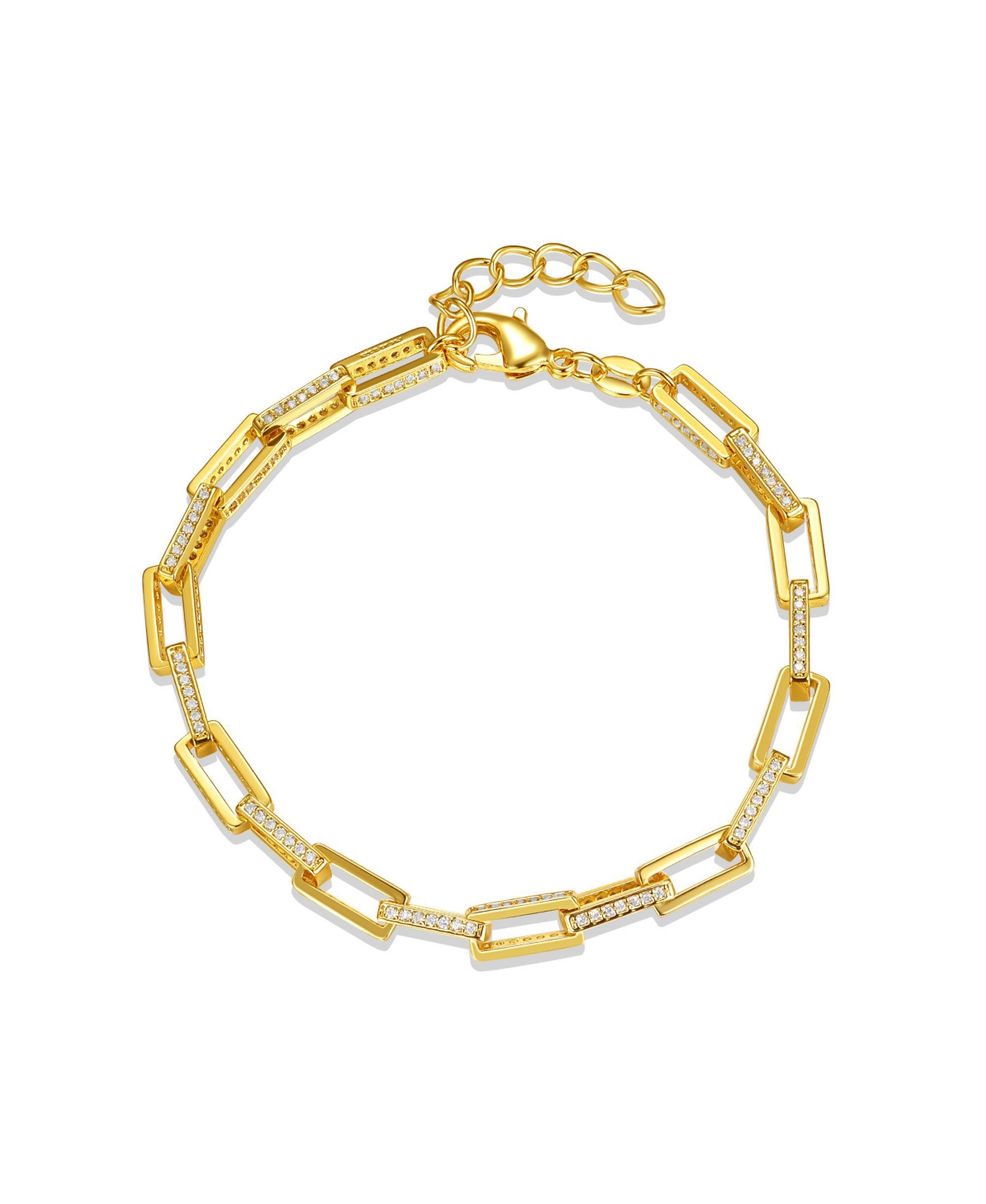 RACHEL GLAUBER 14K GOLD PLATED WITH CUBIC ZIRCONIA RECTANGULAR CABLE LINK ADJUSTABLE BRACELET