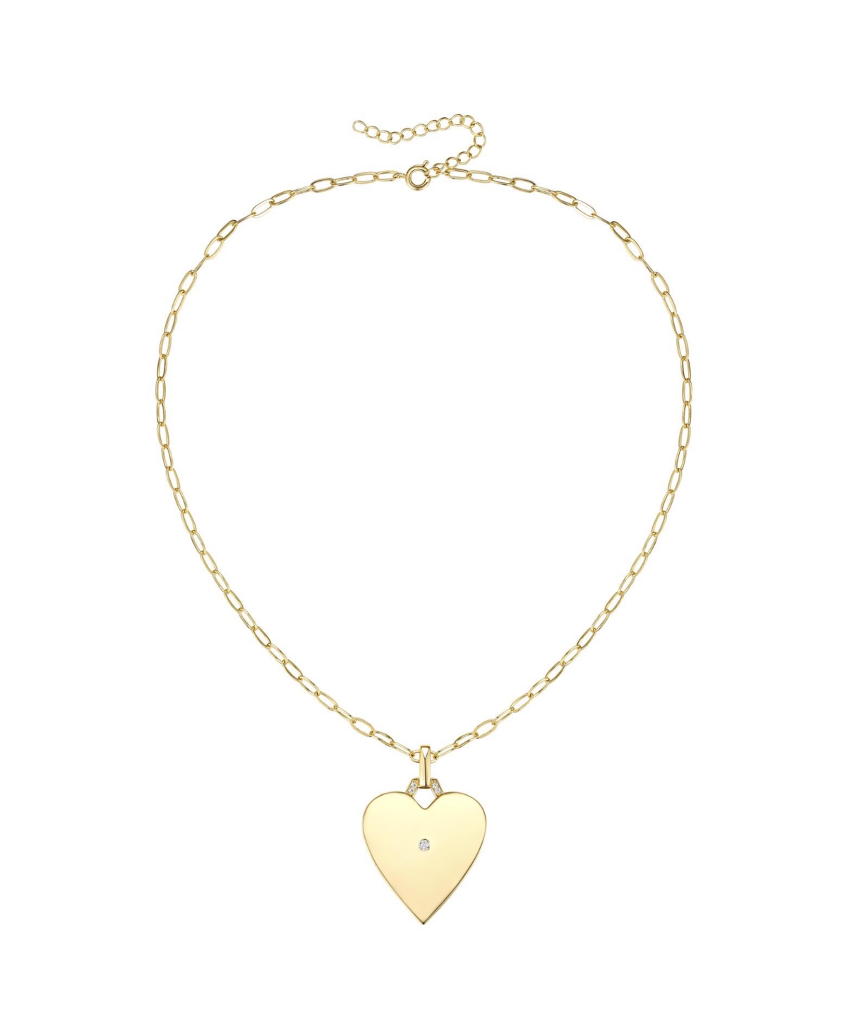 14k Gold Plated with Cubic Zirconia Heart Pendant Necklace - Gold