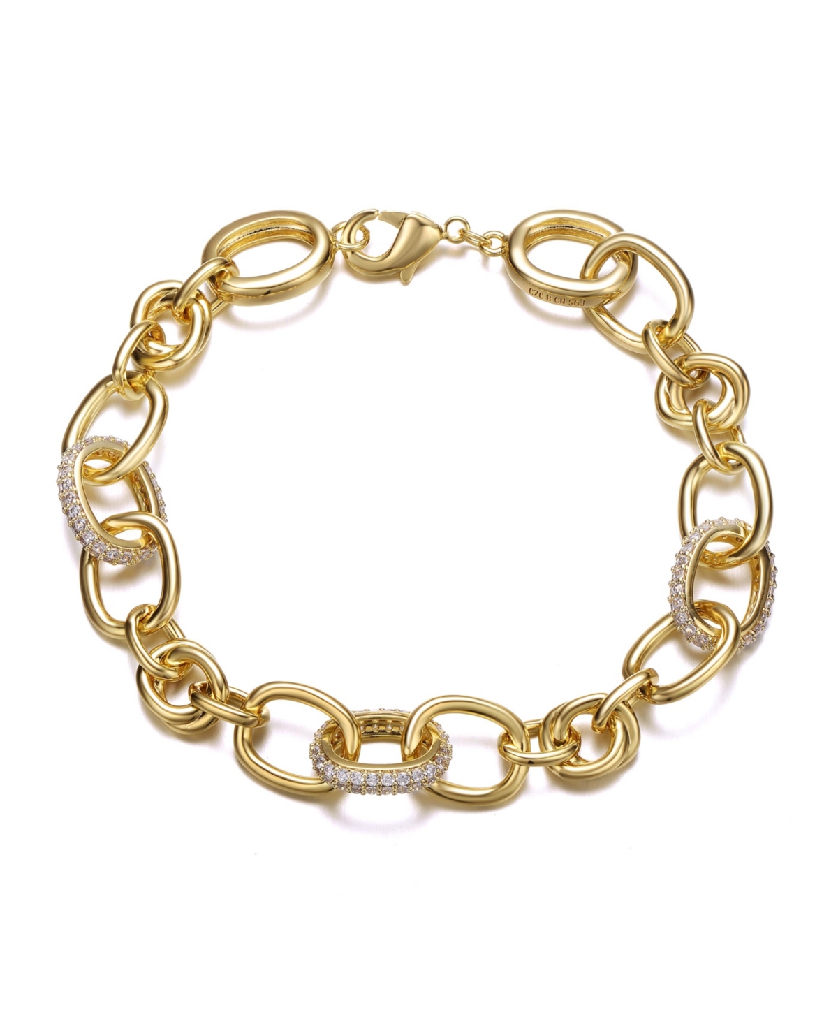 RACHEL GLAUBER 14K YELLOW GOLD PLATED WITH CUBIC ZIRCONIA TUBULAR CABLE LINK LOVE KNOT BRACELET.