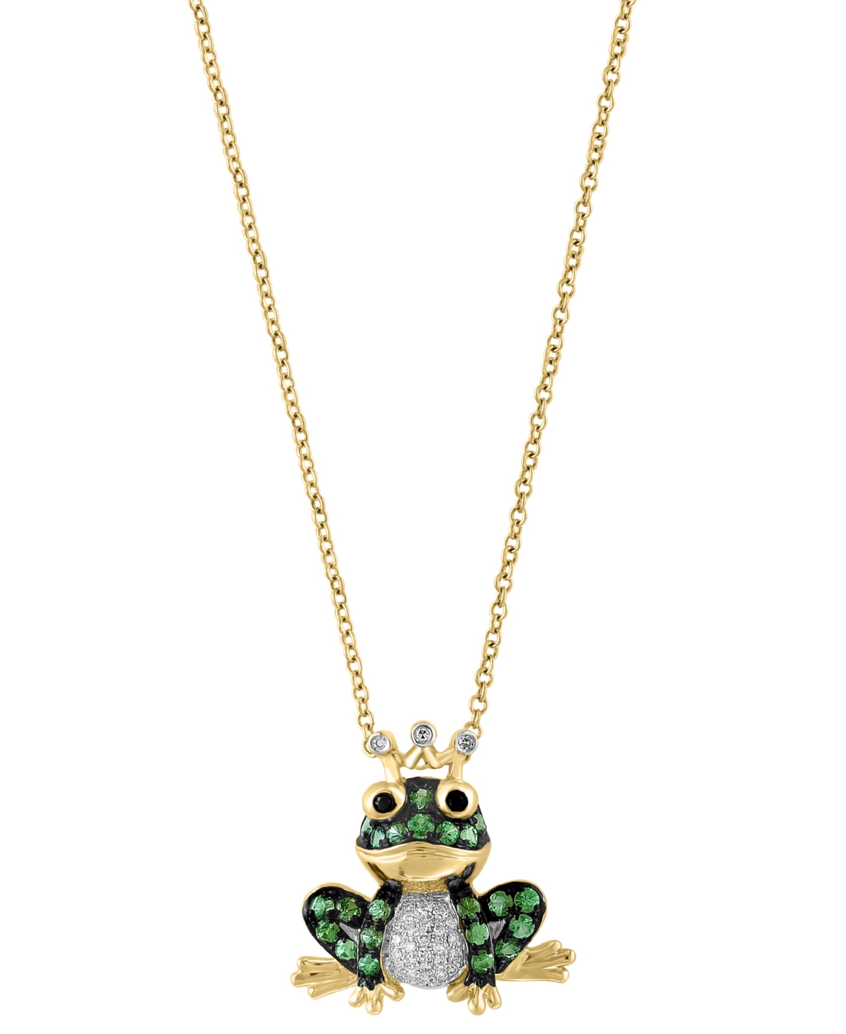 Effy Collection Effy Tsavorite (3/8 Ct. T.w.), White Diamond (1/10 Ct. T.w.) & Black Diamond Accent Frog Prince 18" In Yellow Gold