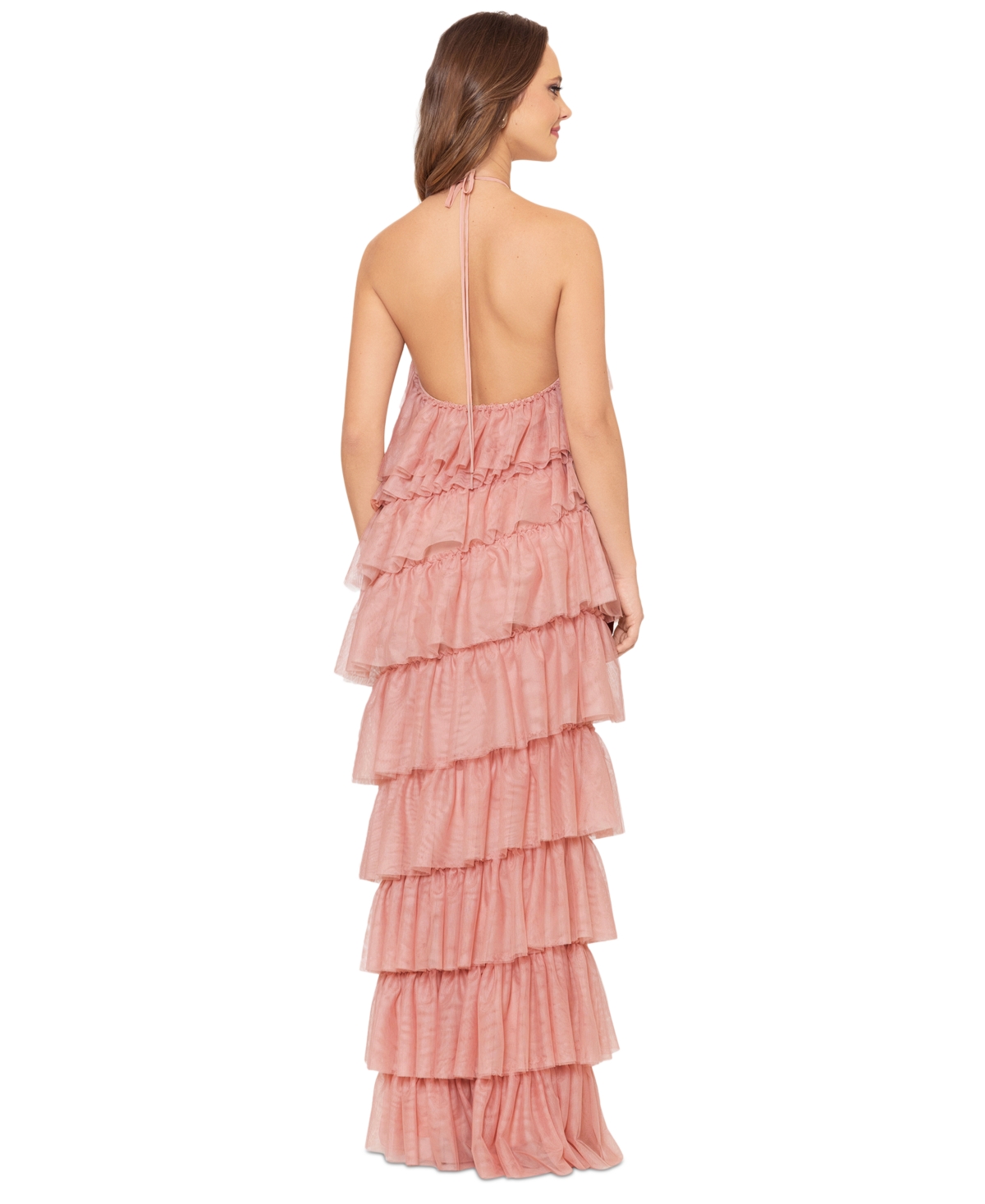 Shop Betsy & Adam Women's Layered Ruffle Halter Gown In Blush