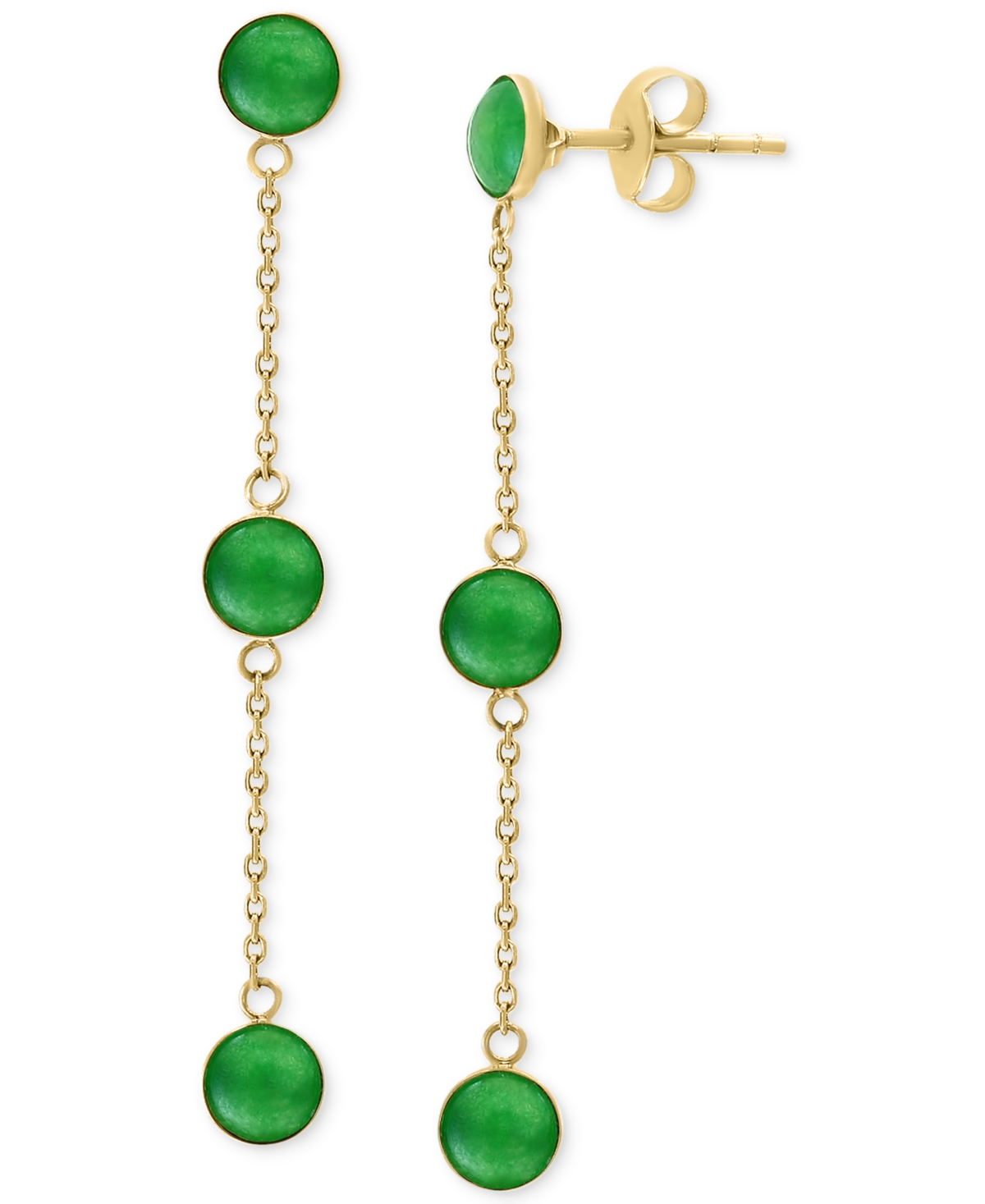 Shop Effy Collection Effy Dyed Jade Bezel-set Linear Chain Drop Earrings In 14k Gold In Yellow Gold