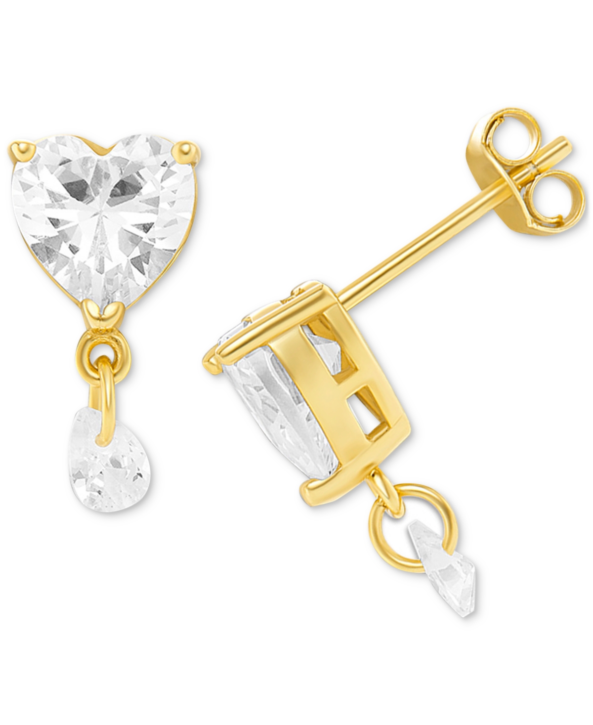 Shop Giani Bernini Cubic Zirconia Heart Dangle Stud Earrings In 18k Gold-plated Sterling Silver, Created For Macy's