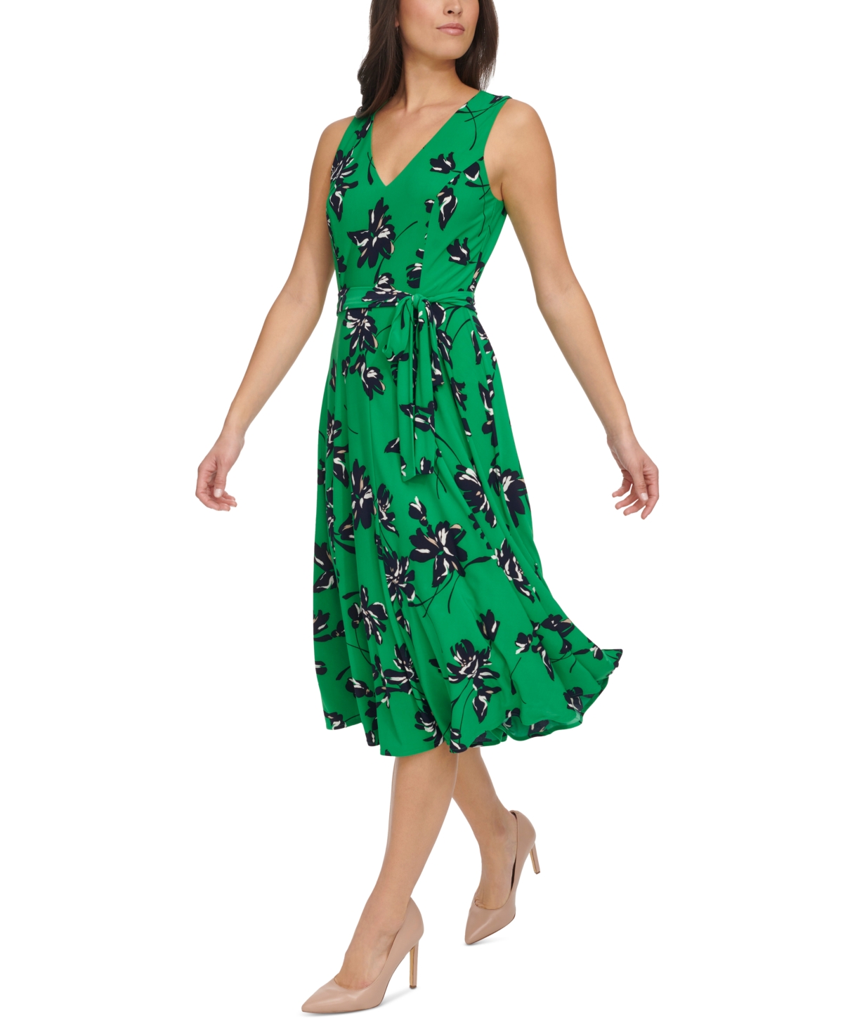 Shop Tommy Hilfiger Women's Camille Floral Faux-wrap Midi Dress In Jolly Green Multi