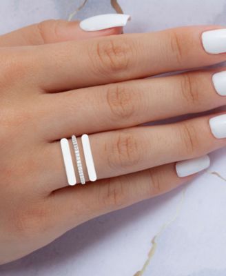 3-Pc. Set Enamel & Cubic Zirconia Stack Ring in Sterling Silver