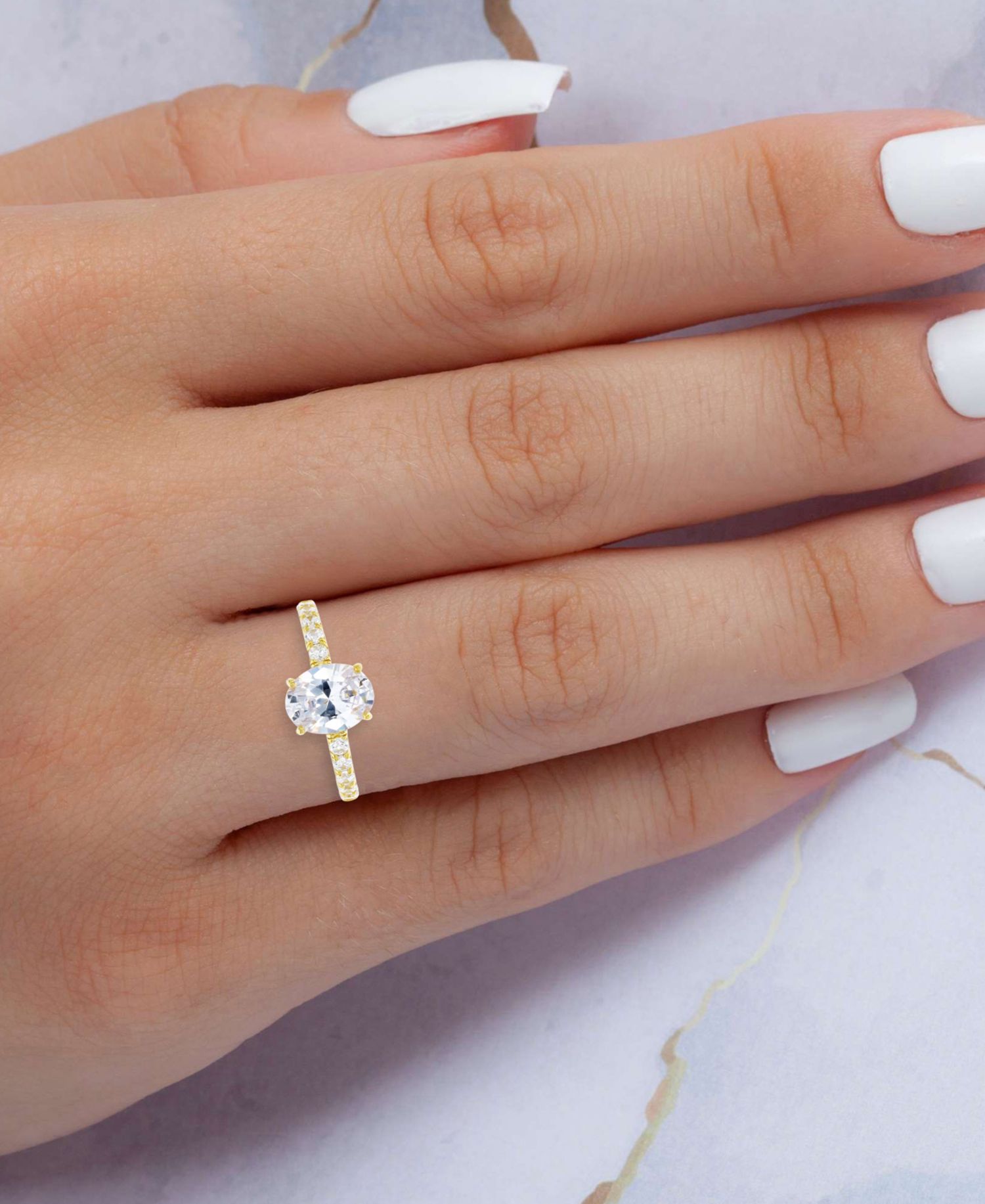 Cubic Zirconia Oval Ring in 14k Gold-Plated Sterling Silver