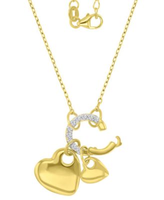 Cubic Zirconia Double Heart Charm & Holder Pendant Necklace, 16" + 2" extender