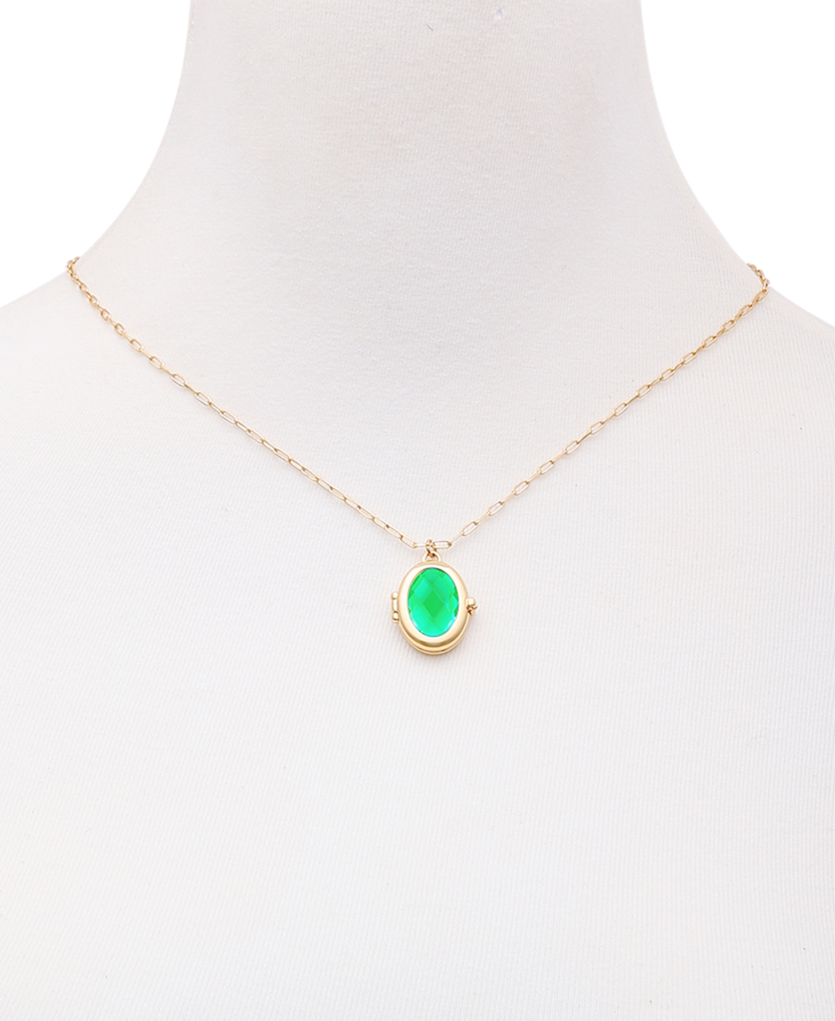 Guess Gold-Tone Removable Stone Oval Locket Pendant Necklace, 18