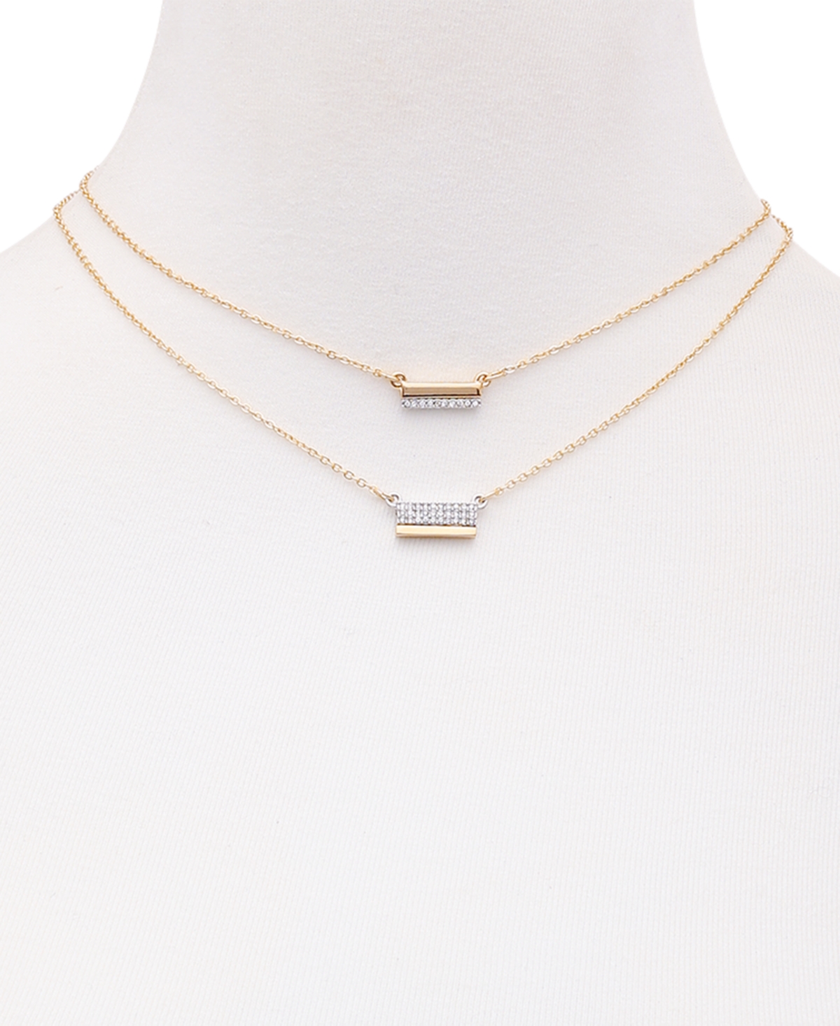 Shop Guess Two-tone 2-pc. Set Pave Bar Pendant Necklaces, 16" + 2" Extender In Gold