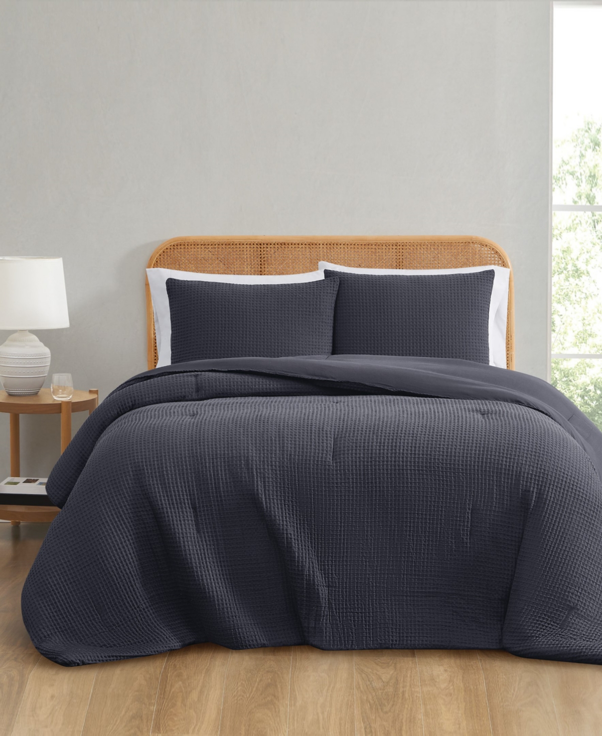 Truly Soft Textured Waffle 3 Piece Comforter Set, Full/queen In Charcoal Gray