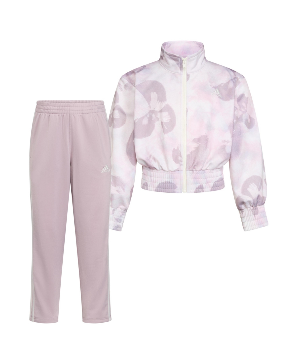 Shop Adidas Originals Little Girls Printed Fashion Tricot Jacket And Pants, 2 Piece Set In Off White