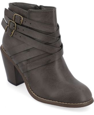 Women's Strap Wide Width Round Toe Stacked Heel Dress Booties