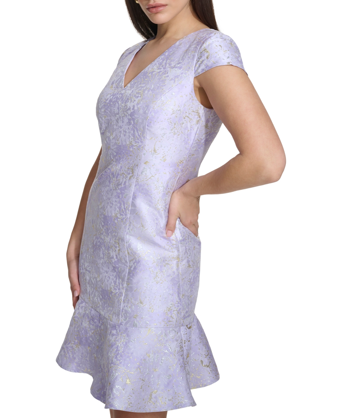 kensie Women's V-Neck Jacquard Fit & Flare Dress