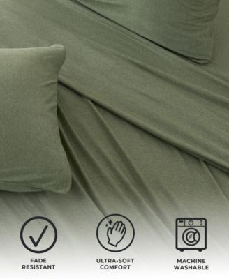 Heathered Melange T-shirt Jersey Knit Cotton Blend 4 Piece Sheet Set, Full