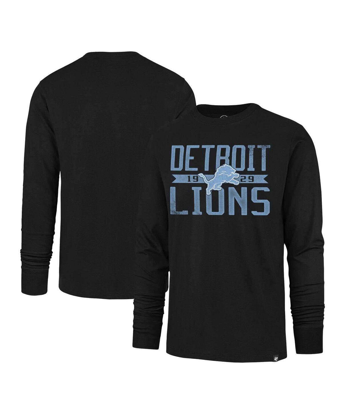 47 Brand Men's ' Black Distressed Detroit Lions Wide Out Franklin Long Sleeve T-shirt