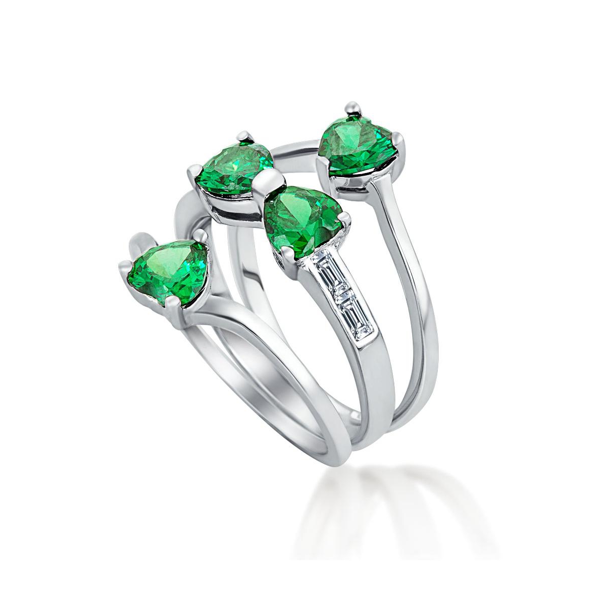 Bling Jewelry St Patrick Shamrock IrishCz Flower Lucky Four Leaf Clover Inset Ring Set For Women Sterling Silver Cubic Zirconia - Green