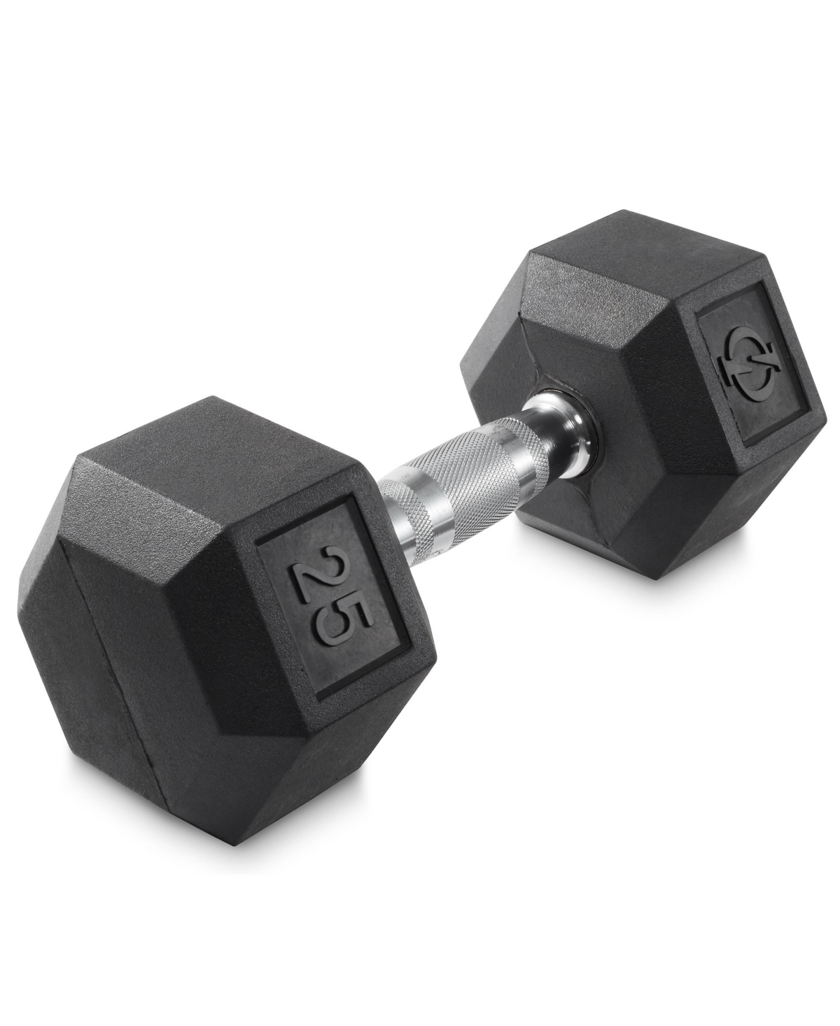 Rubber Coated Hex Dumbbell Hand Weight, 25 lbs - Black