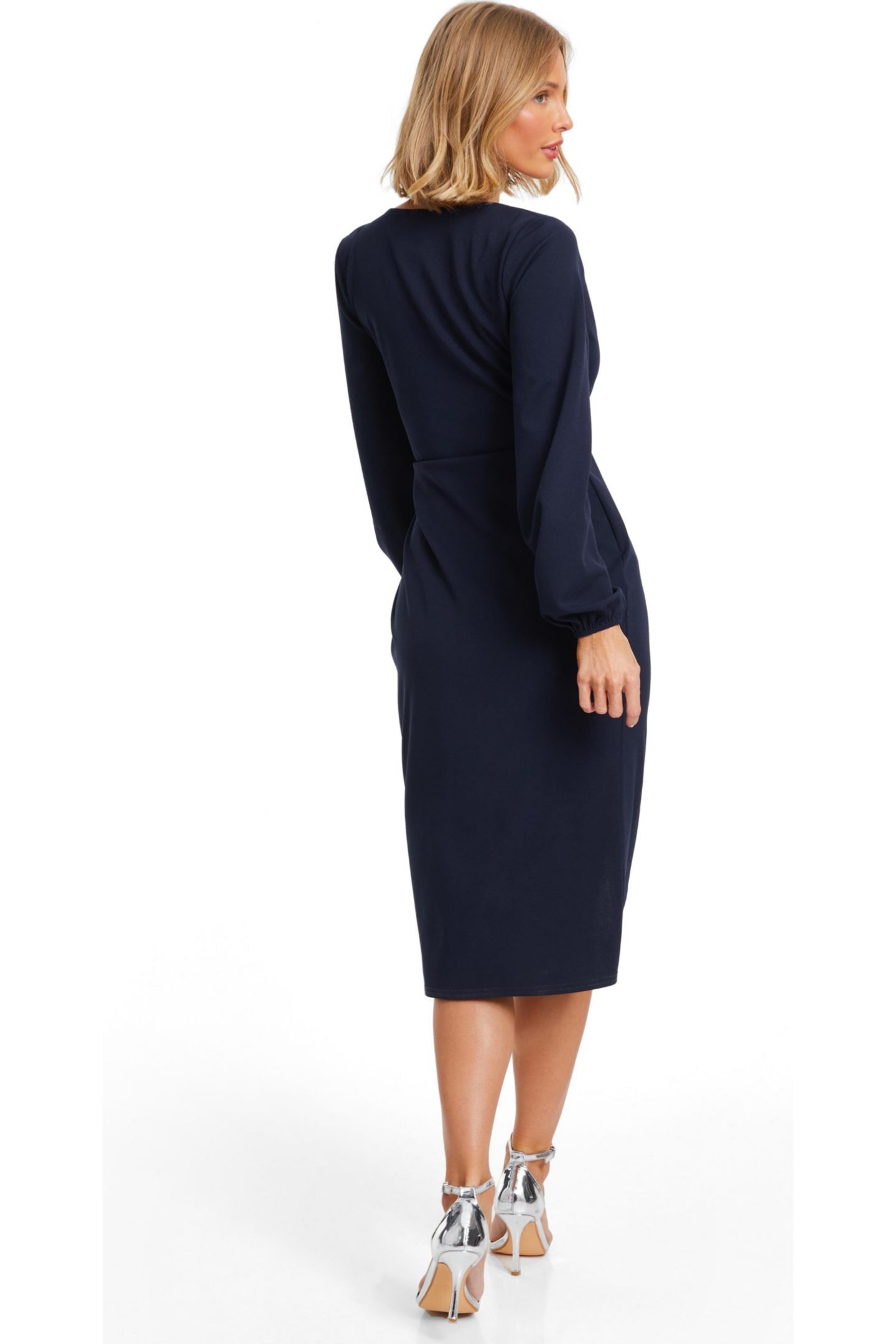 Женское платье QUIZ Front Knot Wrap Detail Midi, цвет: Синий — фото 2